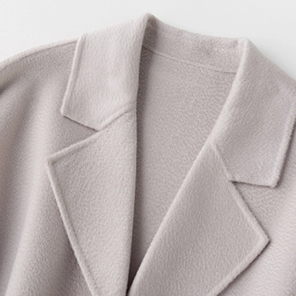 Пальто женское Шерстяное двухстороннее однотонное длинное размера плюс |