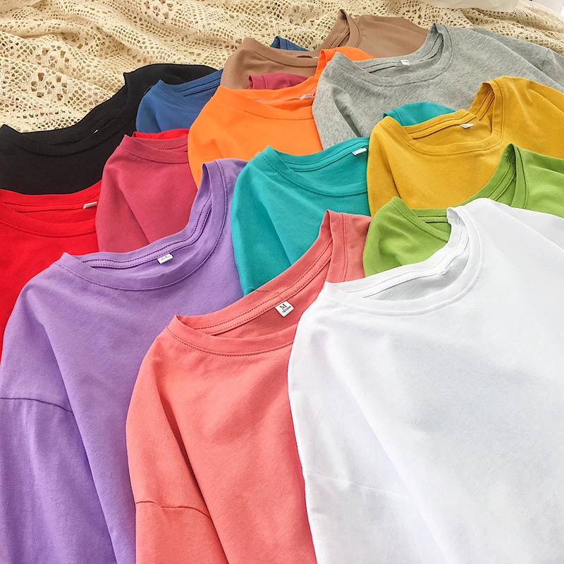 WWENN 2021 Spring Summer Women Oversize T-shirt Casual Loose Cotton Short Sleeve Long T-shirt Female Basic Plus Size Tops Red
