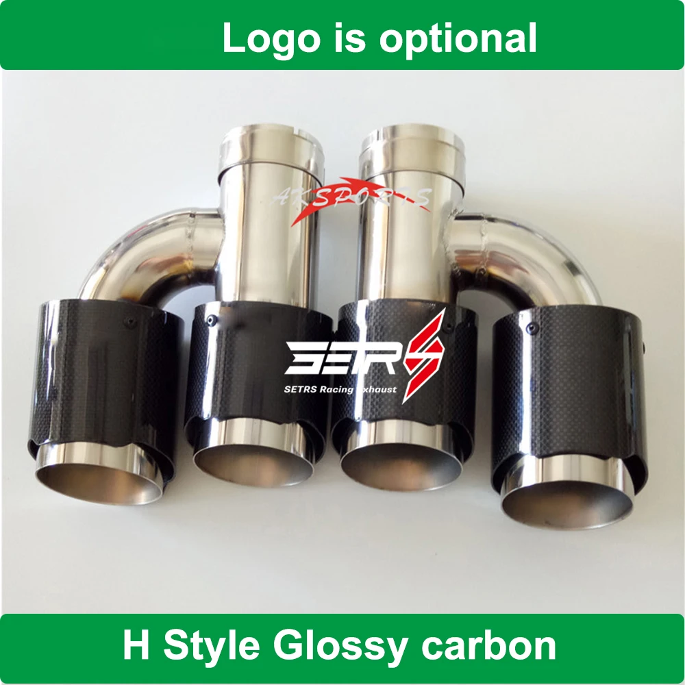 1PC H Style Universal Dual Without Logo Stainless Steel Glossy Carbon Fiber Car Exhaust Tip tailpipe car-styling exhaust muffler |