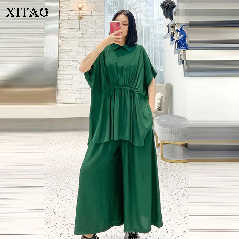 Комплект из двух предметов XITAO для женщин плиссированный пуловер асимметричного