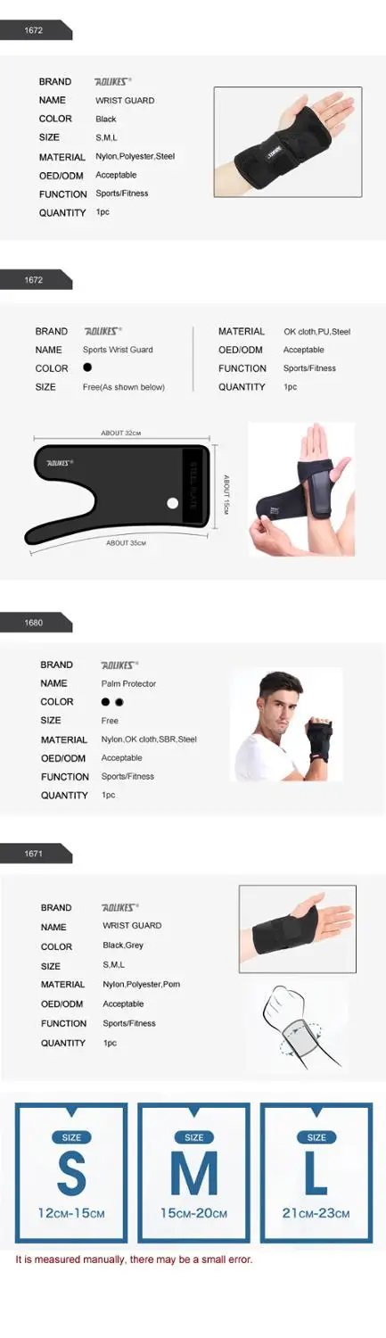 Aolikes регулируемый браслет для рук безопасный стальной поддержки запястья артрит