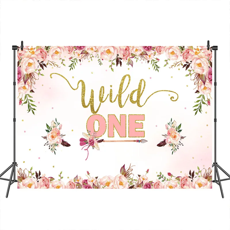 

Wild One Backdrop for Photography Rose Gold Flower Girl Birthday Party Photograpic Background Dessert Table Decorate Props