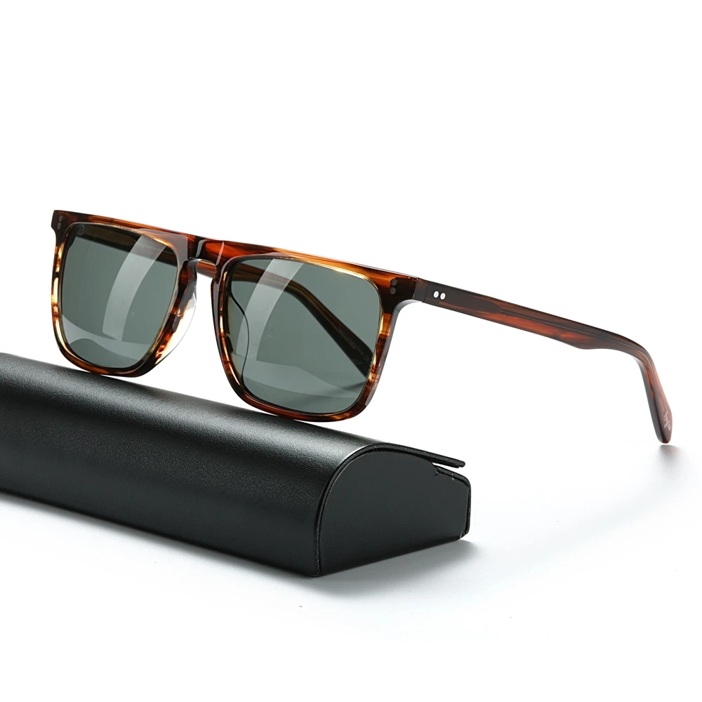 

Retro Square Sunglasses Polarized Glass G15 Lens Anti-UV Eyeglasses Acetate Frame Men 2019 Sun Glasses Fashion Driving Glasses