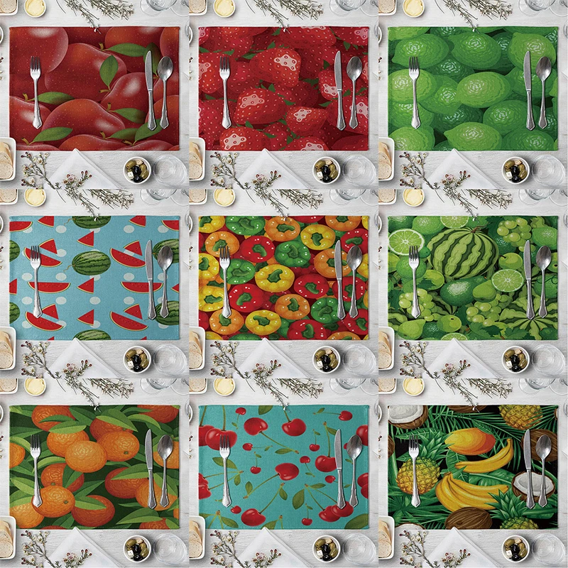 

Creative Fruit Linen Placemat Rectangle Dining Table Mat Heat Insulation Pads Household Dish Bowl Pad Desktop Decor