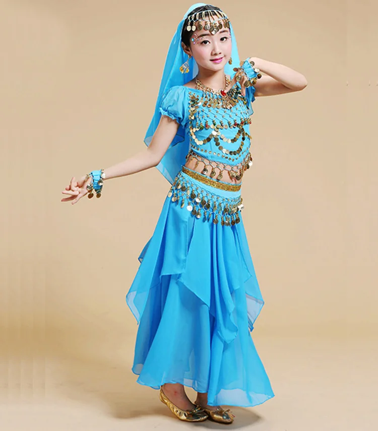 Костюмы для танца живота девочек 4 шт./компл. новые платья восточных танцев