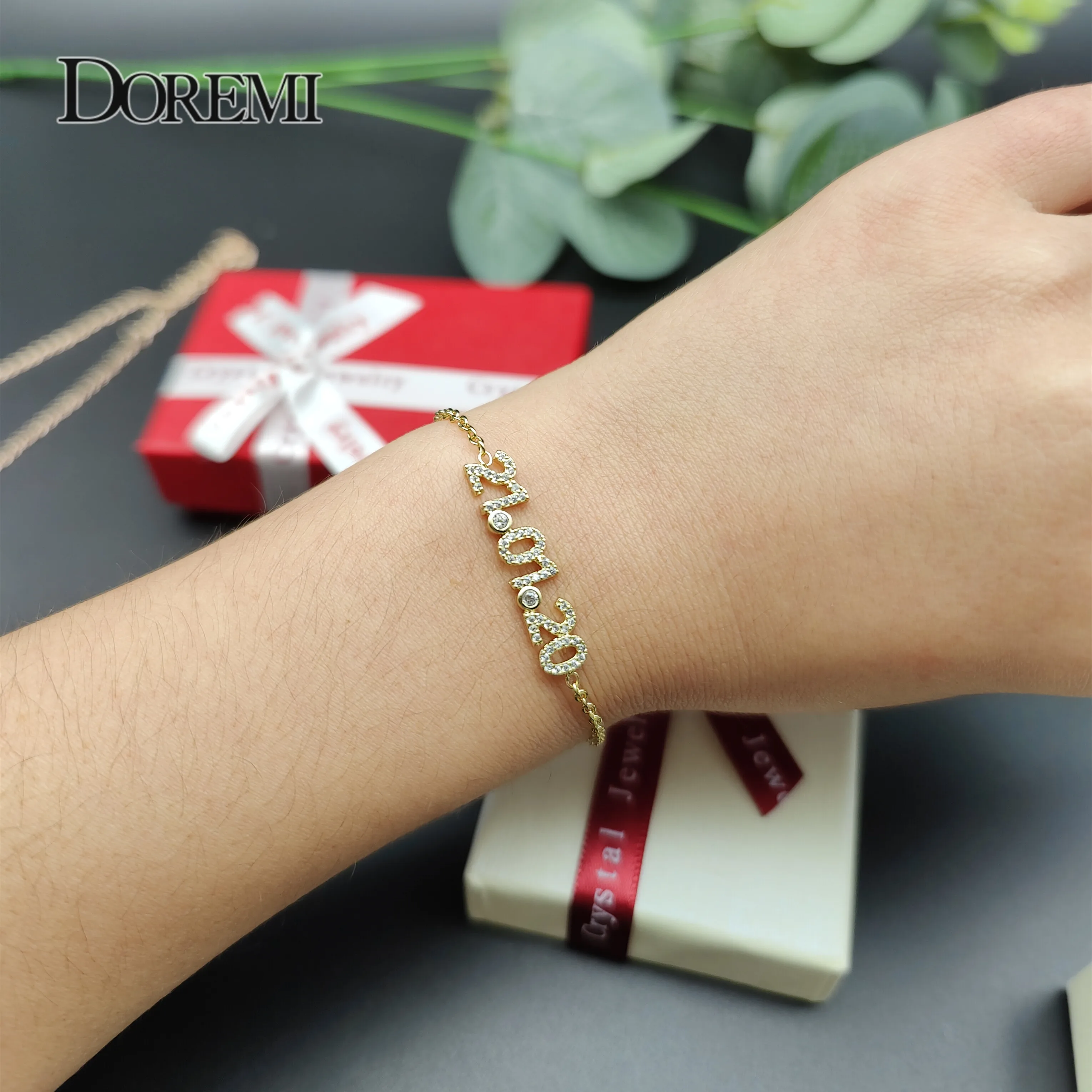 DOREMI Sterling Silver Crystal Name Necklace Save Date Number Bracelet Women Fine Jewelry