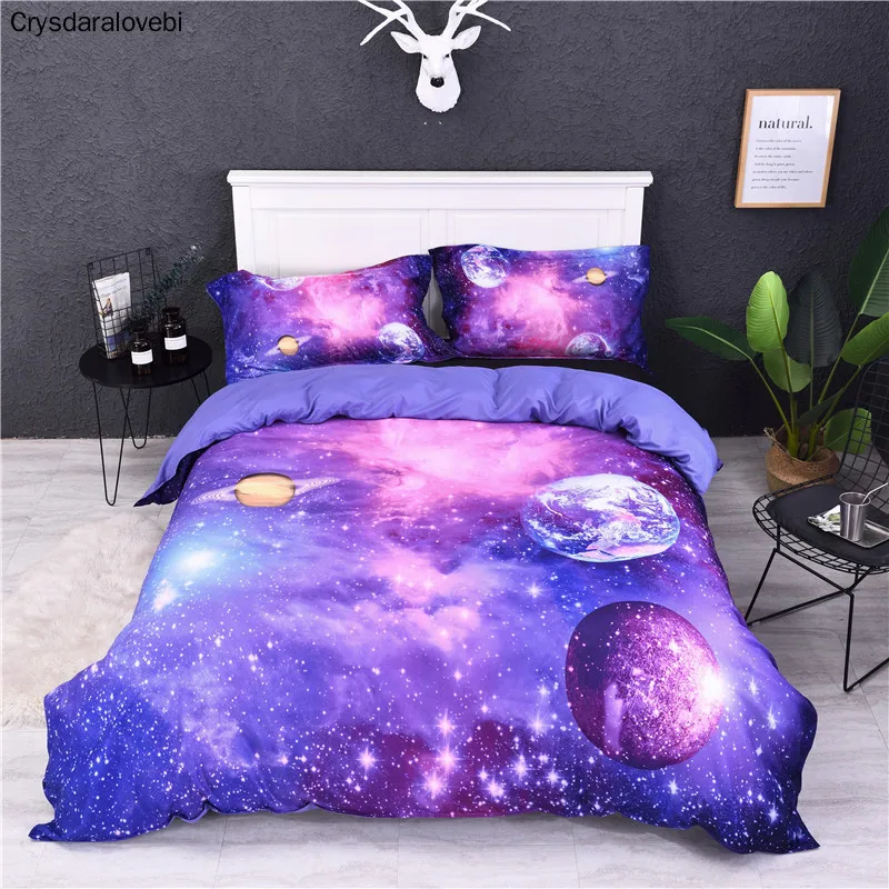 

3pcs A Lot Bedding Set Fantasy Planet Printed Kids Bed Linen Super Soft Duvet Cover and 2pcs Pillowcases Twin Queen King Size