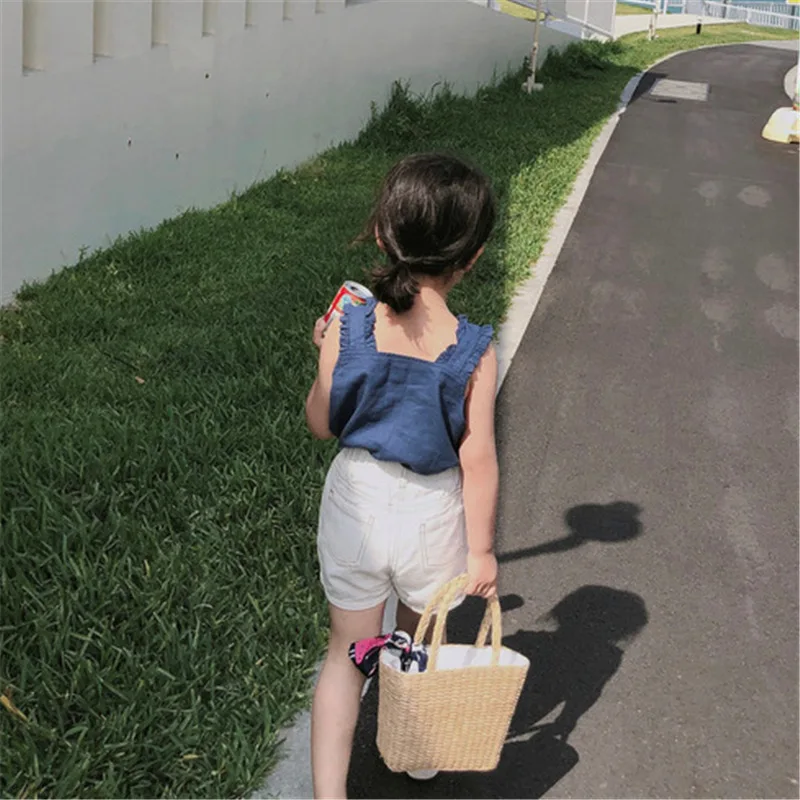 Футболка для девочек Милый хлопковый топ без рукавов с квадратным воротником на