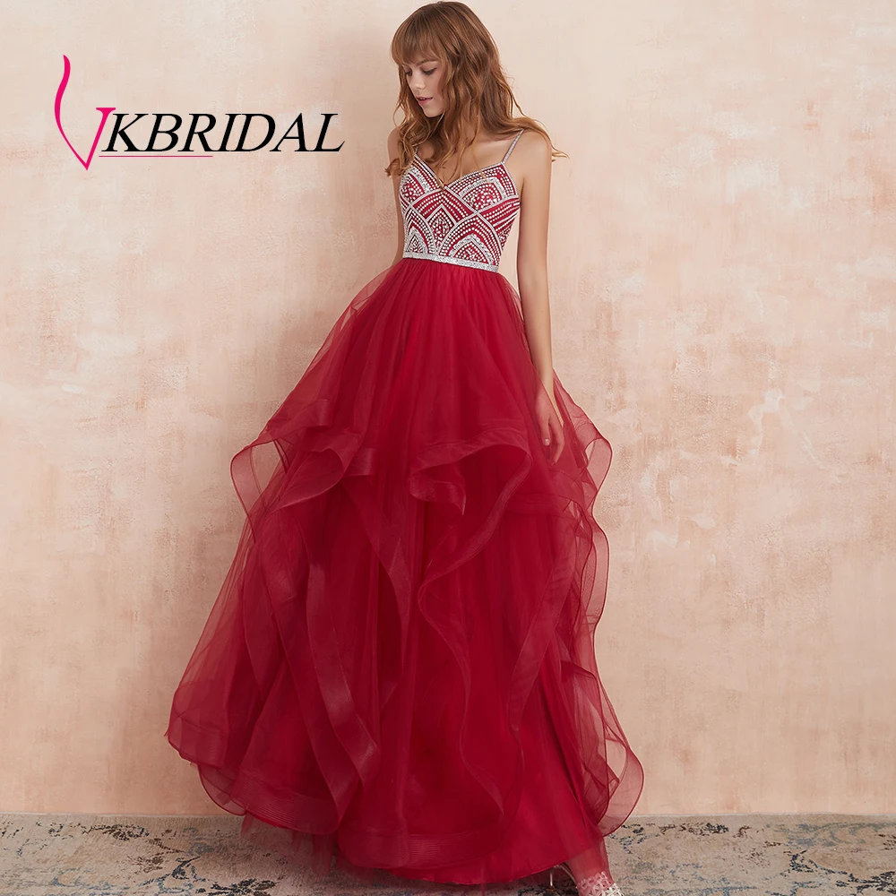 VKBRIDAL красное Многоярусное Тюлевое платье для выпускного вечера новые Бальные