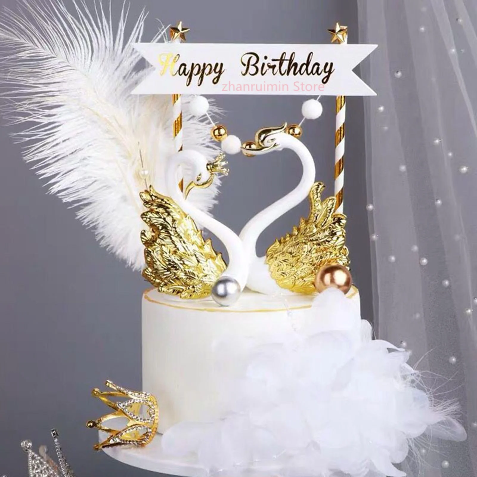 1pcslot crown glass table swan baking decorative birthday anniversary ornament cake topper figure paper weight desk home decor free global shipping