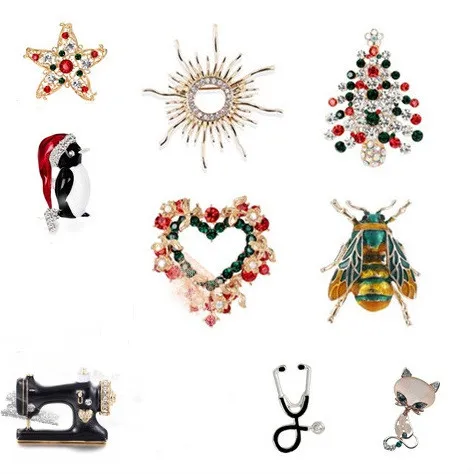 Cute Animals Enamel Insect Brooches For Women Vintage Star Tree Bee Flower Cat Stethoscope Pins Fashion Party Gift | Украшения и