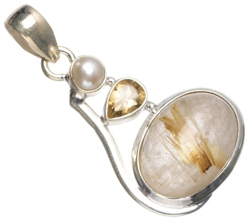 Натуральный Золотой Рутиловый Кварц цитрин и речной жемчуг уникальный 925 пробы