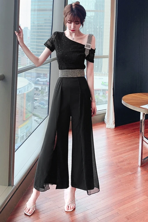 

High Quality Rompers Womens Jumpsuit Patchwork Lace One Piece Pants Korean Style Wide Leg Pants Combinaison Femme Elegante