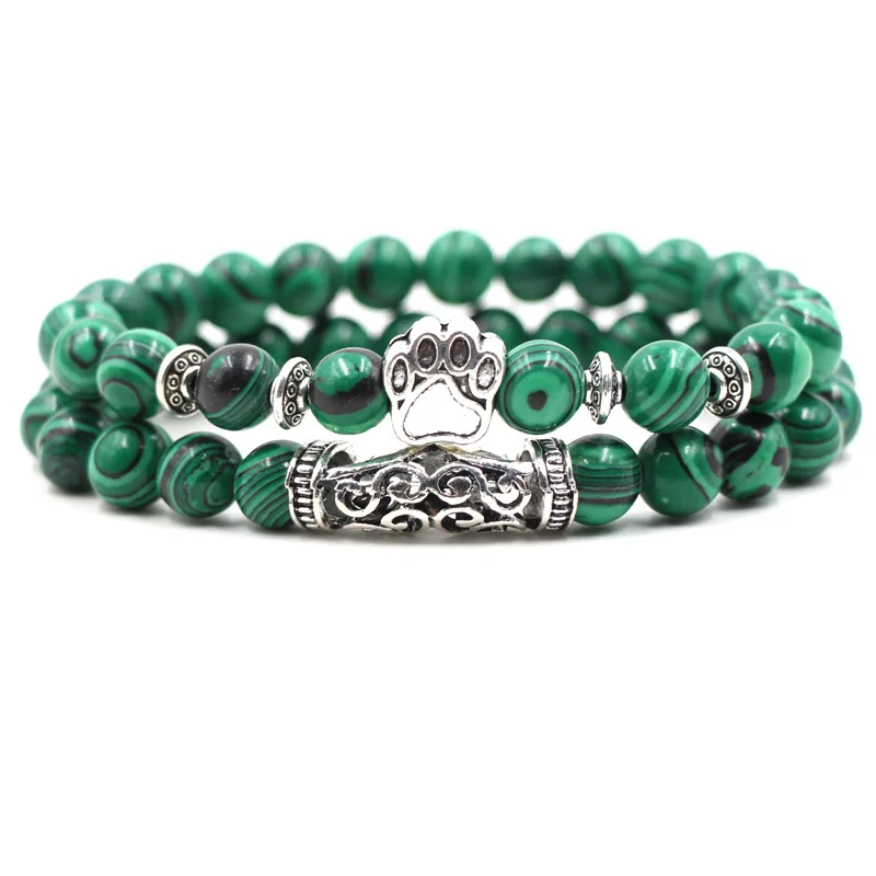 2/Set Fashion Natural Green Malachite Bead Bracelet Bangle Accessories Owl Curved Tube Charm Bracelets for Men Women | Украшения и