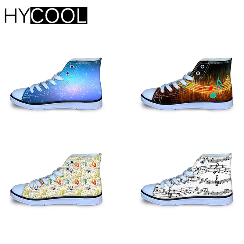 

Детские холщовые кроссовки HYCOOL, цветные, удобные, для тенниса, походов, музыкальные заметки, плоская подошва, в стиле ретро
