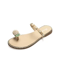 2020 women slipper pineapple pearl flat toe bohemian casual shoes beach sandals ladies shoes platform sandalias de mujer verano
