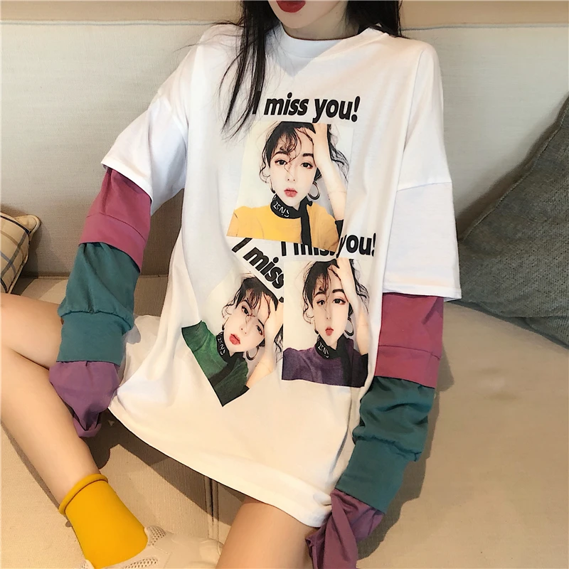 

Осенняя футболка на каждый день с принтом в виде букв, с принтом, с круглым вырезом, в полоску Футболки творчества свободные женские футболк...