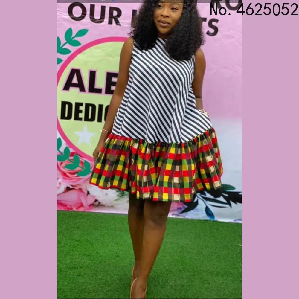 New Africa Clothes Dashiki Grid Print Ankara Dress 2021 Bazin Traditional Robe Sleeveless African Dresses For Women | Тематическая
