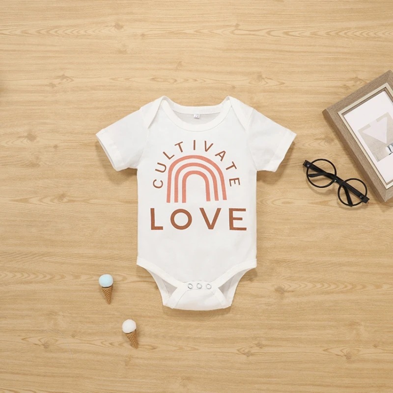 

2021Summer Infant Baby Solid Print Cute Short Sleeve Rompers Newborn Casual Shorts SetGirl Cartoon Print Bodysuit Infant Outfit