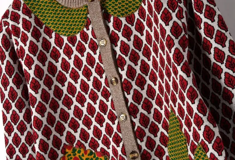 Женский кардиган с длинными рукавами Осенний вязаный листьями и деревьями