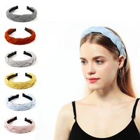 new style cotton fabric cross headband ladies twist braided flannel solid color plaid wide brim headband hair accessories