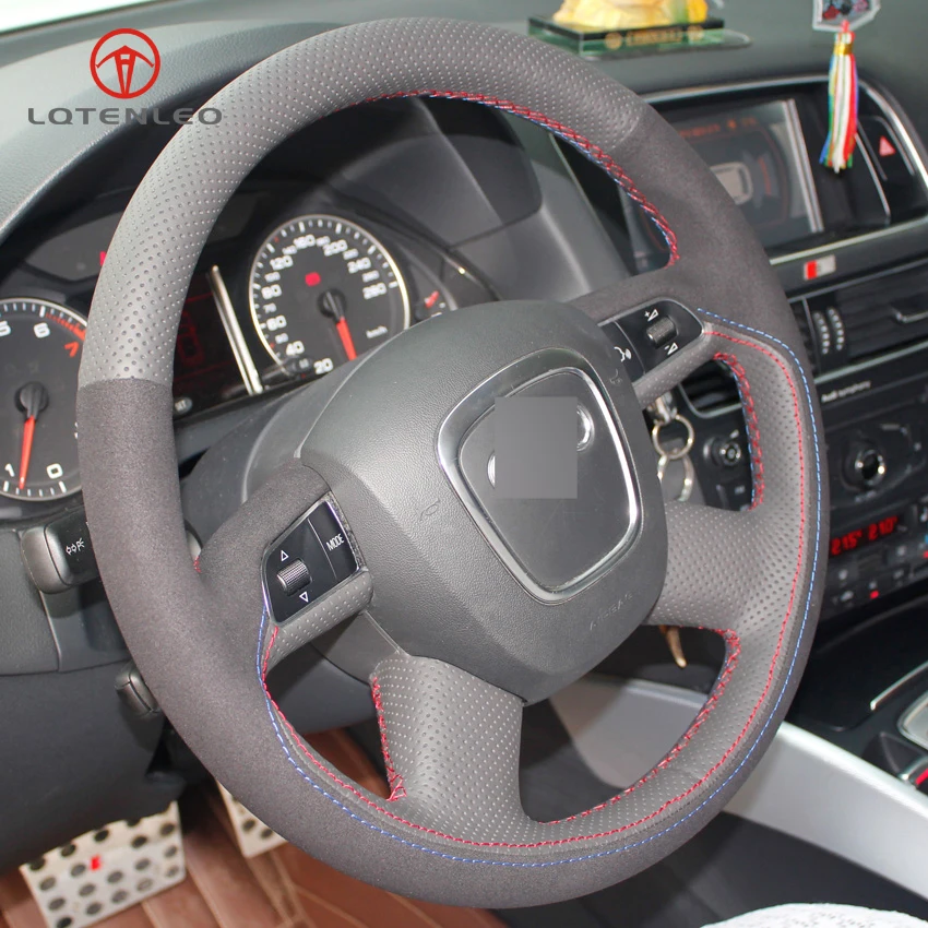 LQTENLEO черный замшевый чехол рулевого колеса автомобиля из натуральной кожи для Audi