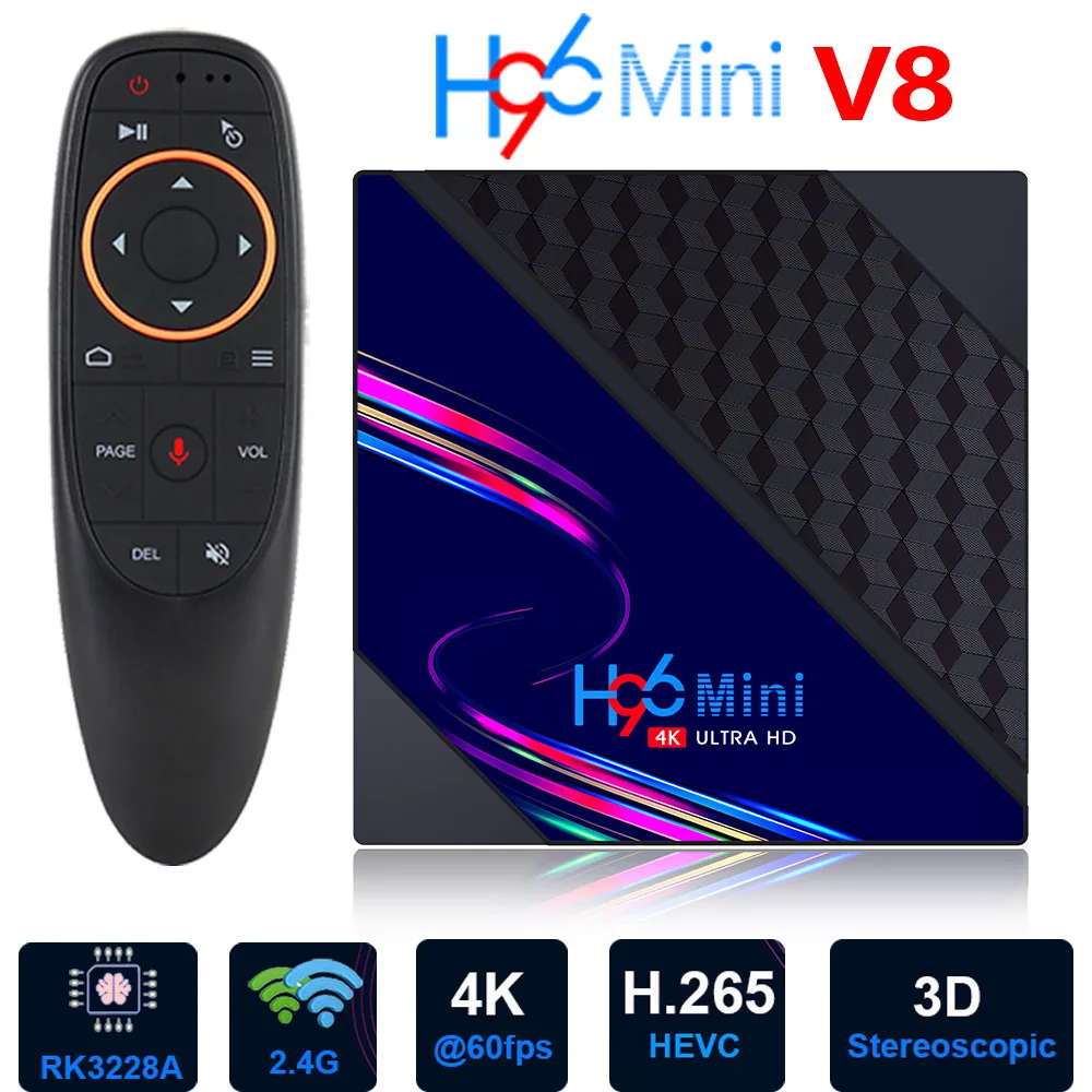 

Android 10.0 Smart TV Box 1080P 4K 3D Media Player Set top Box 2.4G Wifi Android TV BOX H96 Mini V8 RK3328