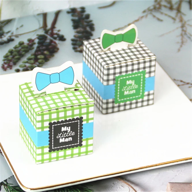50pcs Lattice Stripe style Kraft Paper Candy Box Mustache cravat Chocolate Gift Box Baby Shower Birthday Wedding Party Supply