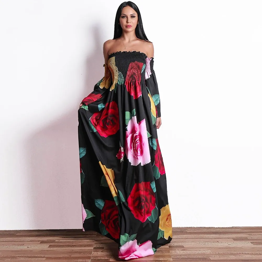 Повседневное длинное платье трапециевидной формы с цветочным принтом