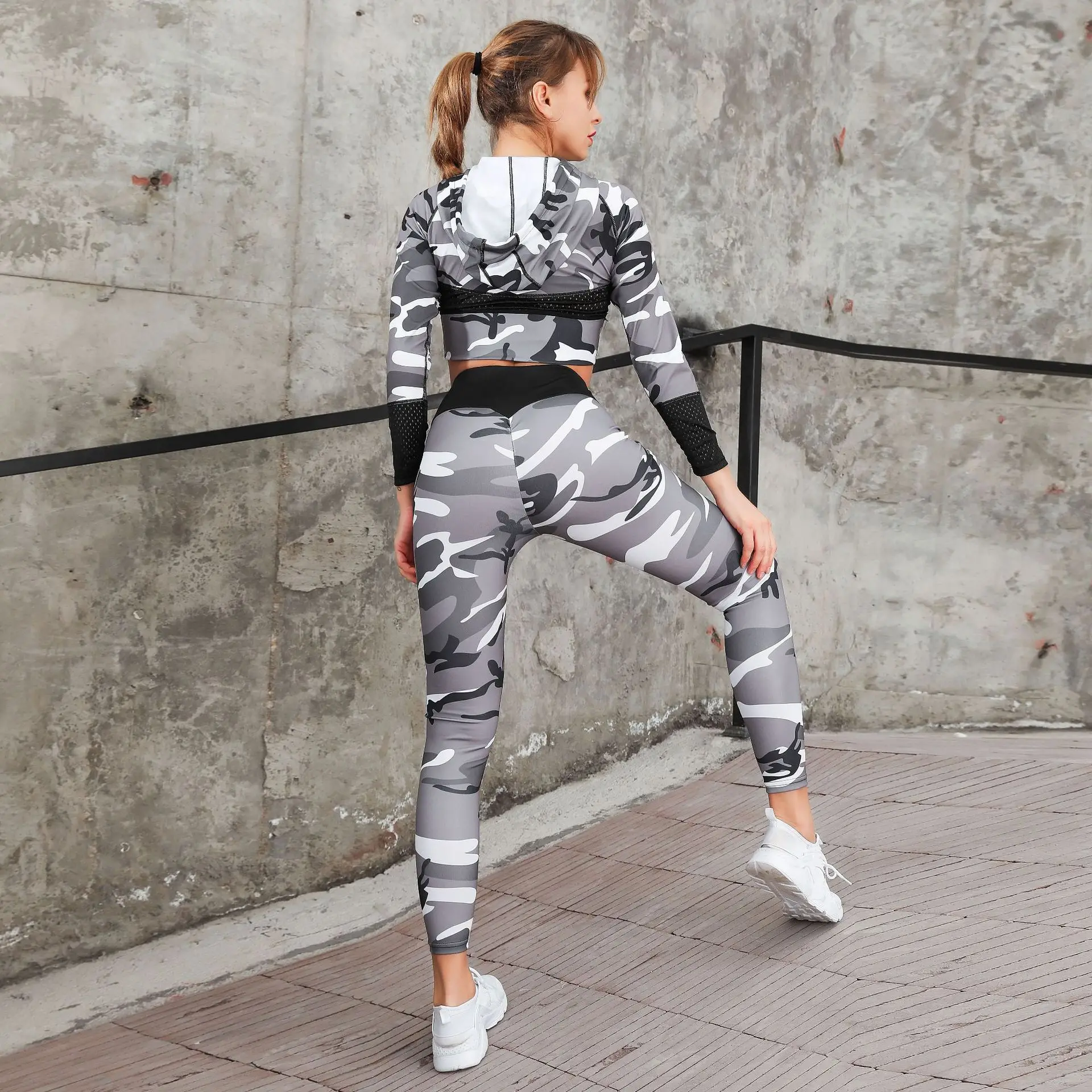 Женский Камуфляжный комплект для йоги одежда тренировок спортивные костюмы