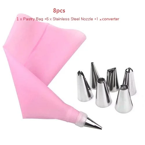 Type 3 pink 8PCS 16 шт./компл. силиконовая насадка для айсинга Крем кондитерский мешок+ 14 шт. Нержавеющая сталь насадка насадки-конвертеры для кондитерских насадок форма для выпечки тортов DIY украшения инструменты - Цвет: Type 3 pink 8PCS