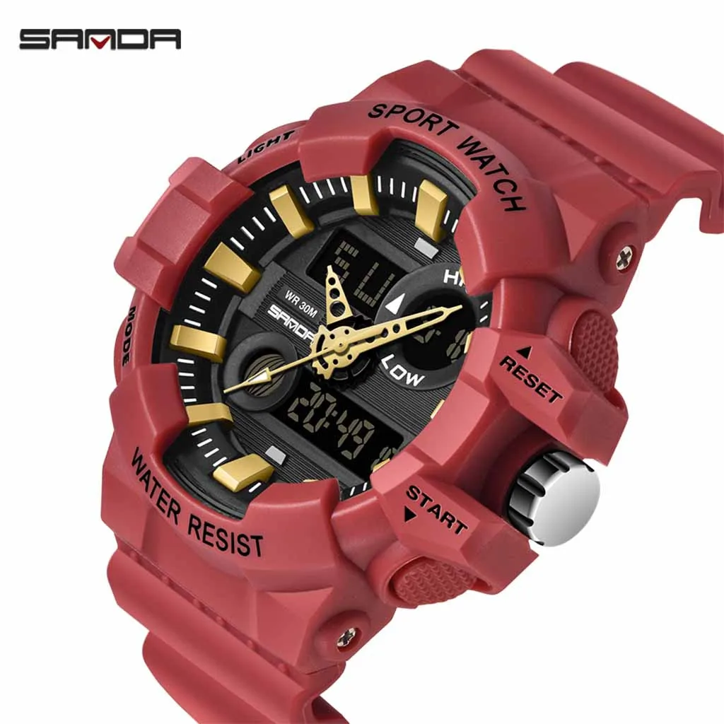 Sanda Men Waterproof Dual Display Analog Digital LED Electronic Wrist Watches Top Brand Luxury Sports Chronograph Quartz Watch