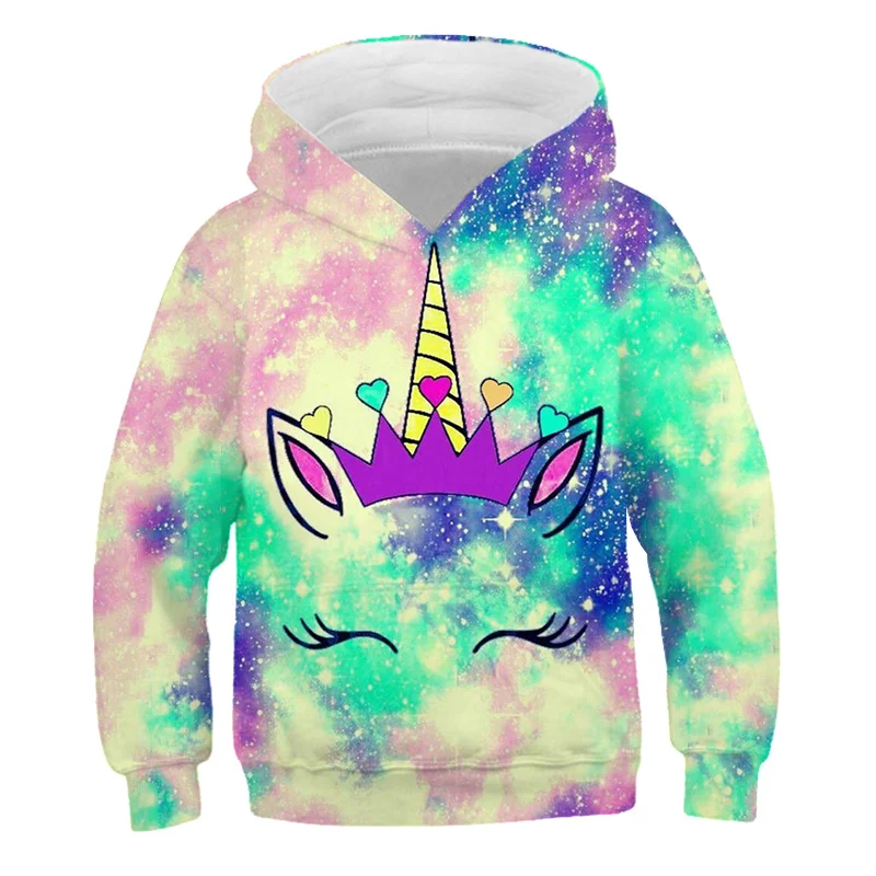 

3D Printed Kids Hoodie Unicorn Girls Sweatshirt Lovely Fun Boys Tops Long Sleeve Cute Children Clothes 2021