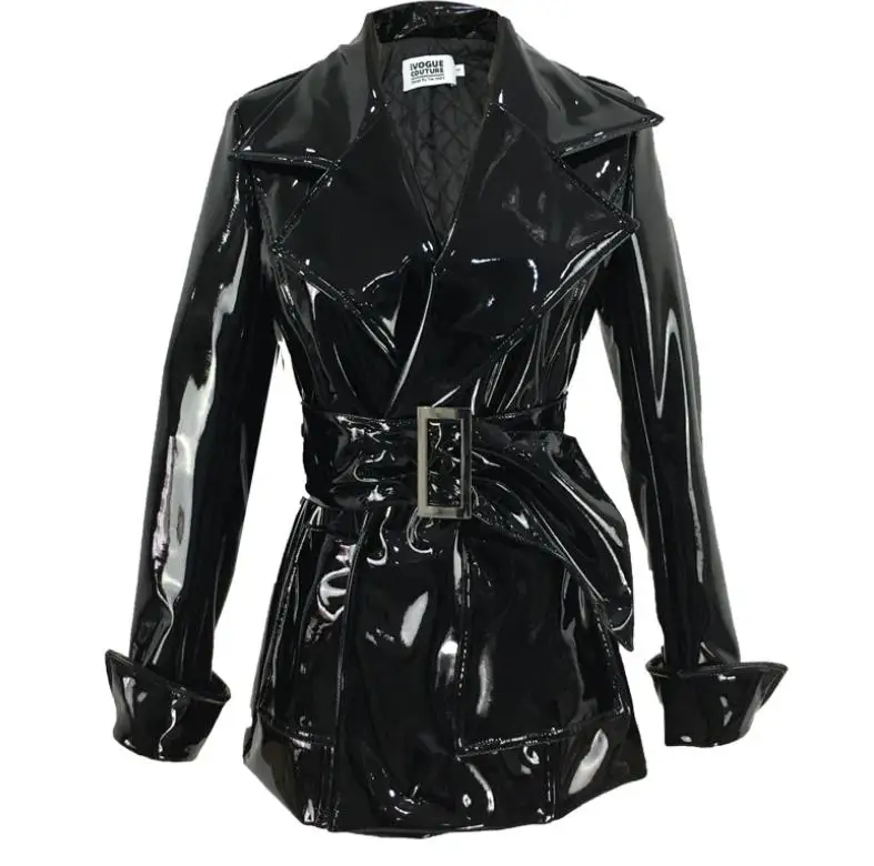 Patent fabric thick Модный бренд, блестящие лакированные кожаные куртки, куртка из искусственной кожи, женская уличная стильная тонкая Длинная кожаная куртка wq1161, Прямая поставка - Цвет: Patent fabric thick