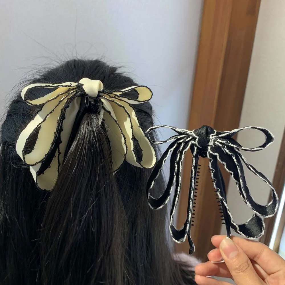 

Ribbon Bow Banana Clip Sweet Crochet Webbing Hairpins For Women Hair Accessories Fashion Vertical Clip