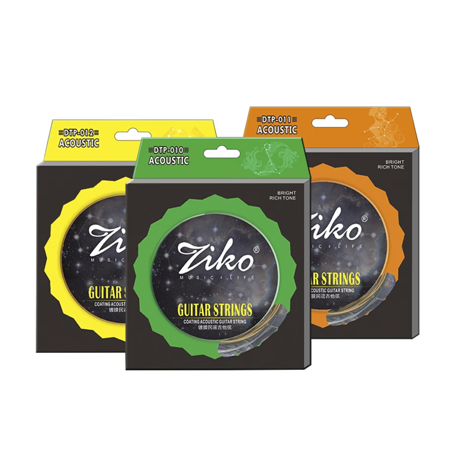 ZIKO DTP ФОСФОРНЫЕ бронзовые для акустической гитары струны 010-048 011-050 012-053 шестиугольный титановый сплав однокорпусный дизайн