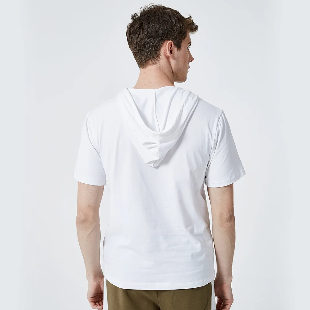 Летняя Повседневная футболка с капюшоном мужская хлопковая черная коротким