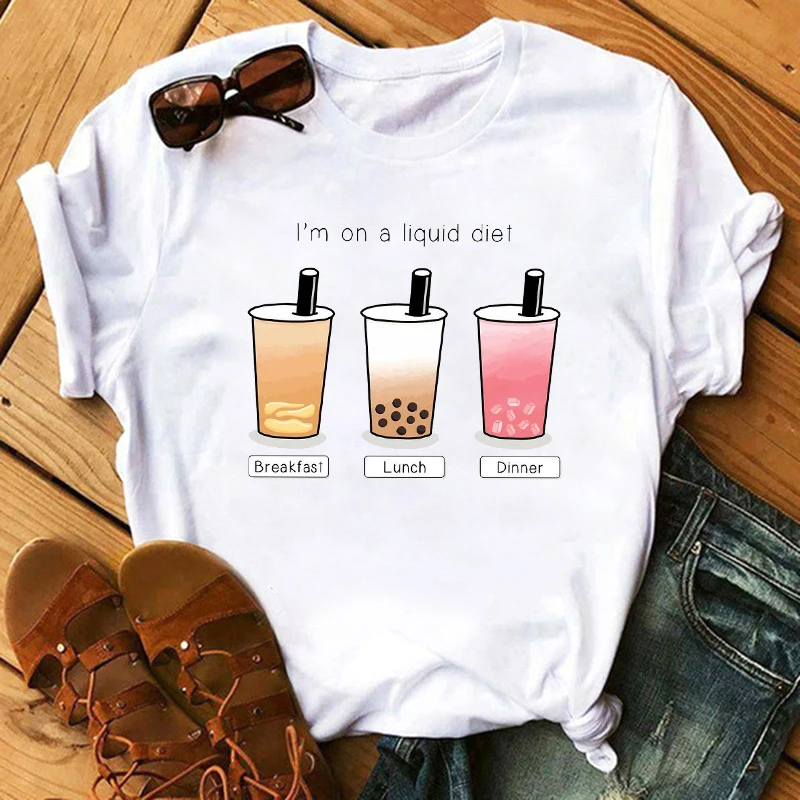 Maycaur Harajuku Kawaii Ulzzang té de la leche camiseta para mujer impresa moda 90s camiseta bonita verano estampado con dibujo camiseta Tops camisetas