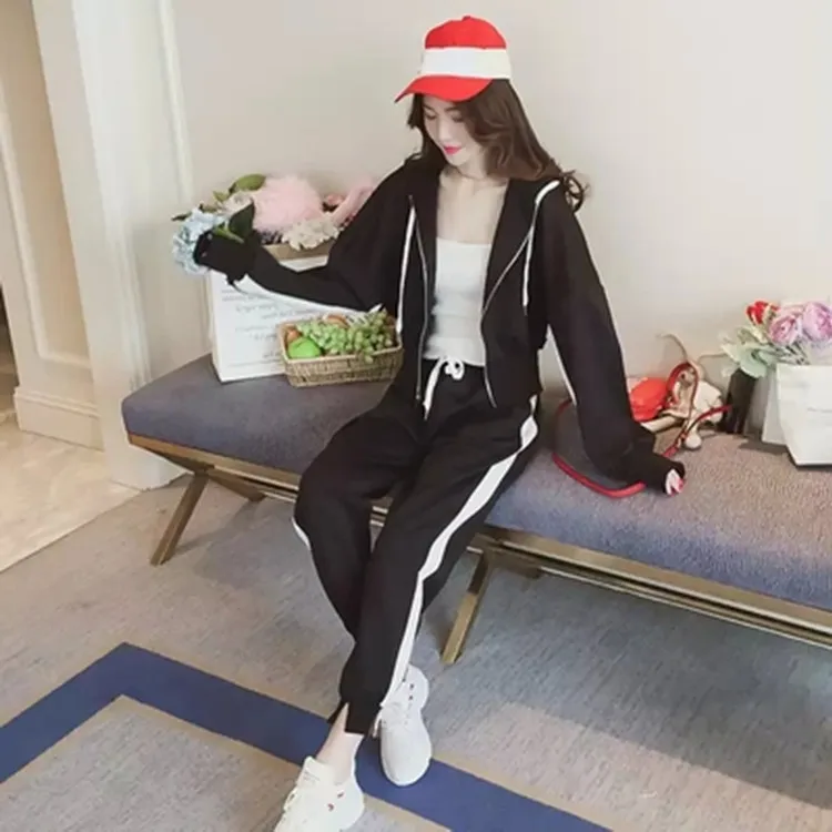 

Women's Clothing Even Midnight Motion Tracksuit Suit Sweater Solid Color Long-sleeved Trousers Loose Leisure Twinset 2PCS Set