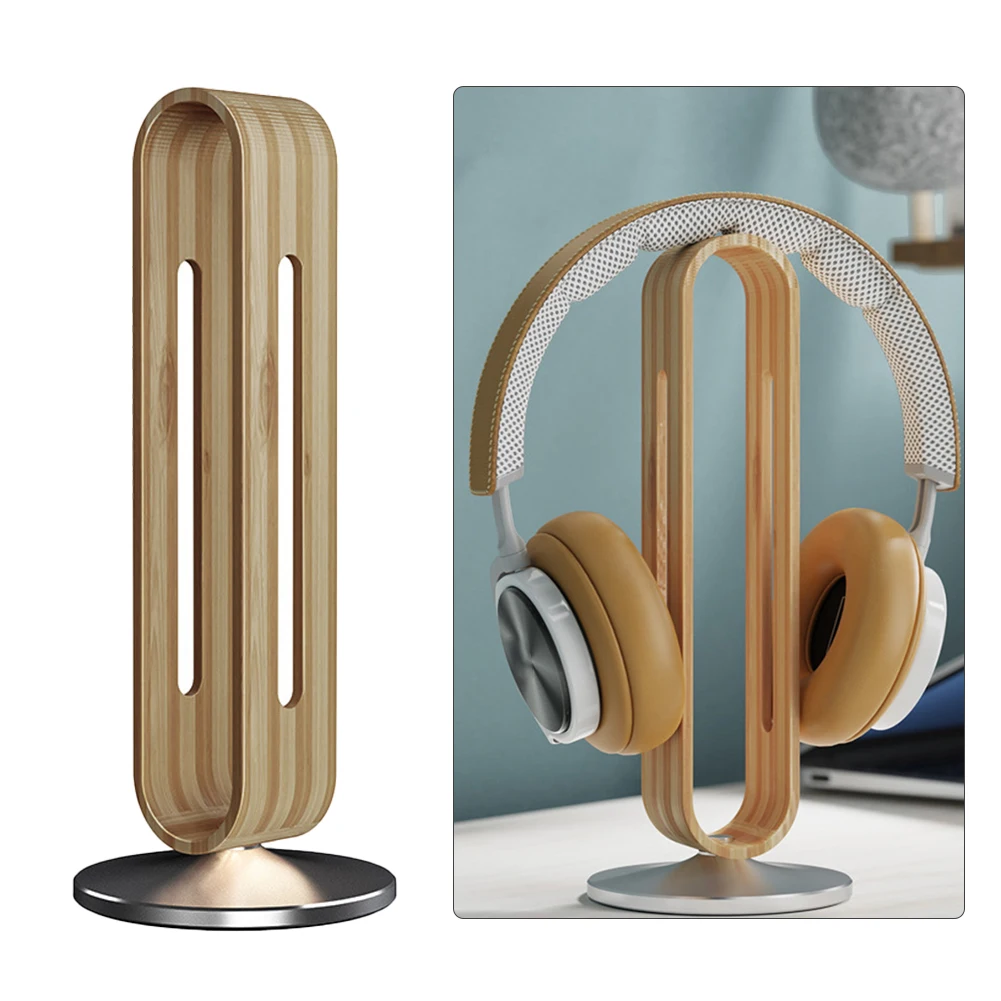 

Rack Headset Holder Desk Shelf Space Saving Headphone Stand Home Bamboo Wood Bracket Anti Slip