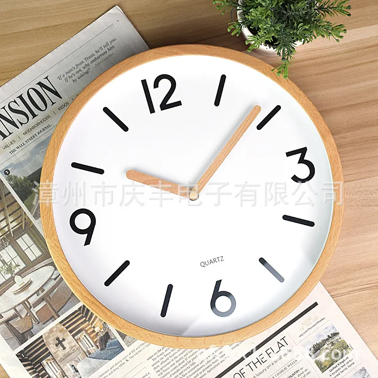 Direct sales new environmental protection wood grain wall clock beech fashion creative mute solid living room | Дом и сад