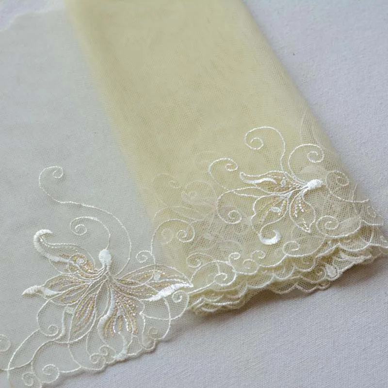 

14Meters Black Light Beige Yellow Flower Mesh Tulle Embroidered Lace Trim Decoration Accessories for Sofa Curtain Bra Underwear