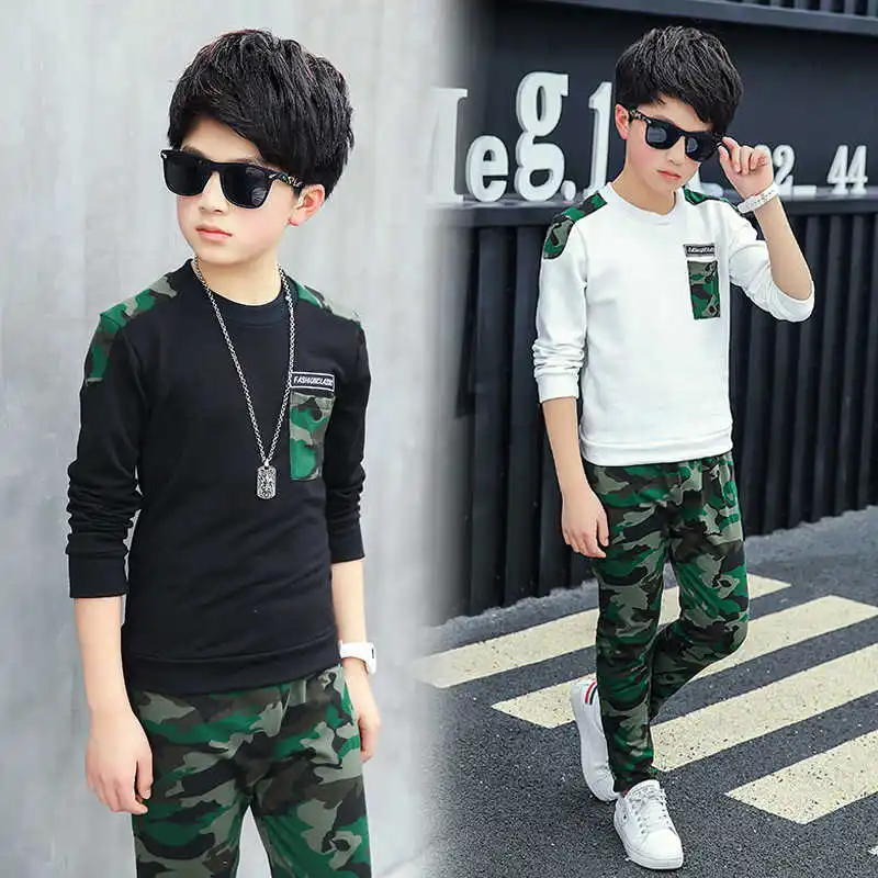 

Boy Tracksuit Clothes set Kids Spring&Autumn Cotton School Uniform Sport camouflage Suit Boys Clothing Sets 4 6 8 10 12 14 year