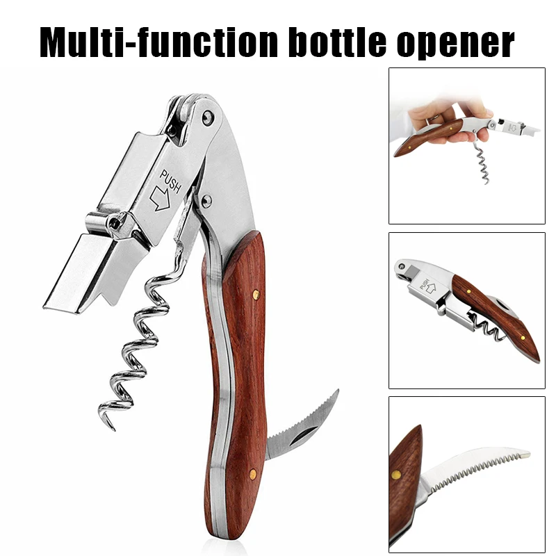 

Wood Handle Professional Wine Bottle Opener Multifunction Portable Screw Corkscrew Wine Bottle Opener Cook Toolsopener Keychain