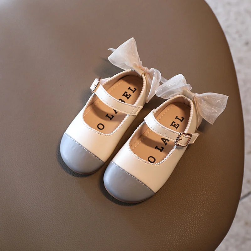 

Toddler Girls' Matching Round Head Leather Shoes Heel Lace Bow Dance Party Flats Serrated Shallow Mouth Dress Loafers