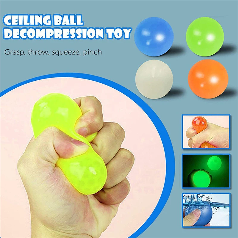 

Stress Reliever Squeeze Toys for Children 45mm Luminescent Sticky Balls Toy Soothing Decompression Antistress Four Pcs Per Set