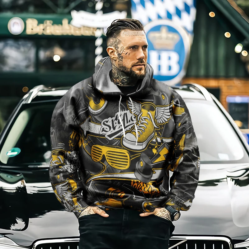 

Men's Street Skateboarding Long Sleeve Hoodie Solid Sweatshirts Pullovers Streetwear Casual Oversize Pullovers Tracksuit Men