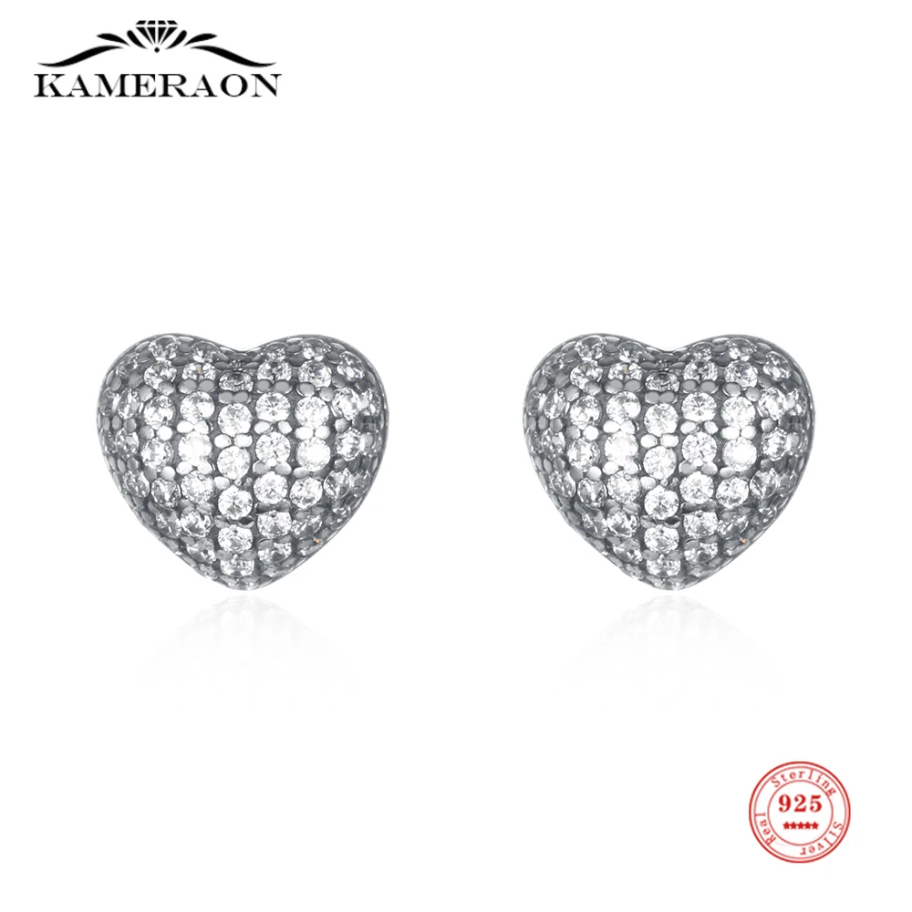 

Real 925 Sterling Silver Stud Earrings Love Heart Zircon Ear Jewelry for Women Luxury Exquisite Trendy Earrings Gift