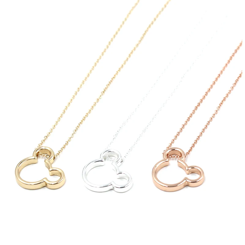 

2020 Hot Selling Simple Style 3 Colors Hollow Mickey Head Pendant Necklace Festive Gift For Women Fashion Jewelry Wholesale