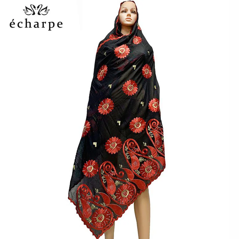 Новые африканские женские шарфы с вышивкой 100% хлопок большой шарф камнями для